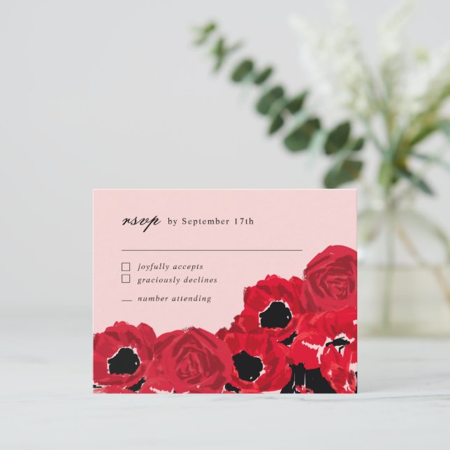 Abstract Roses and Poppies Coordinating RSVP Note Card (Standing Front)