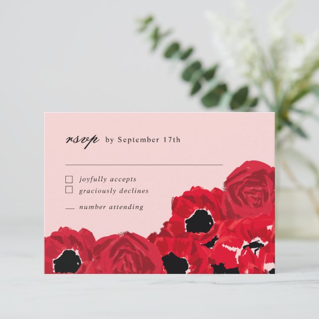 Abstract Roses and Poppies Coordinating Small RSVP Note Card (Standing Front)