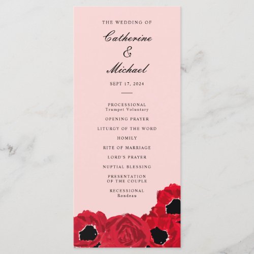 Abstract Roses and Poppies Coordinating Wedding Program