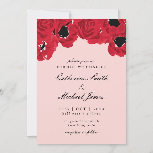 Abstract Roses and Poppies Wedding Invitation