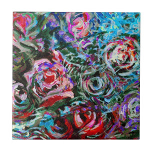 Abstract roses in Red and Blue Tile