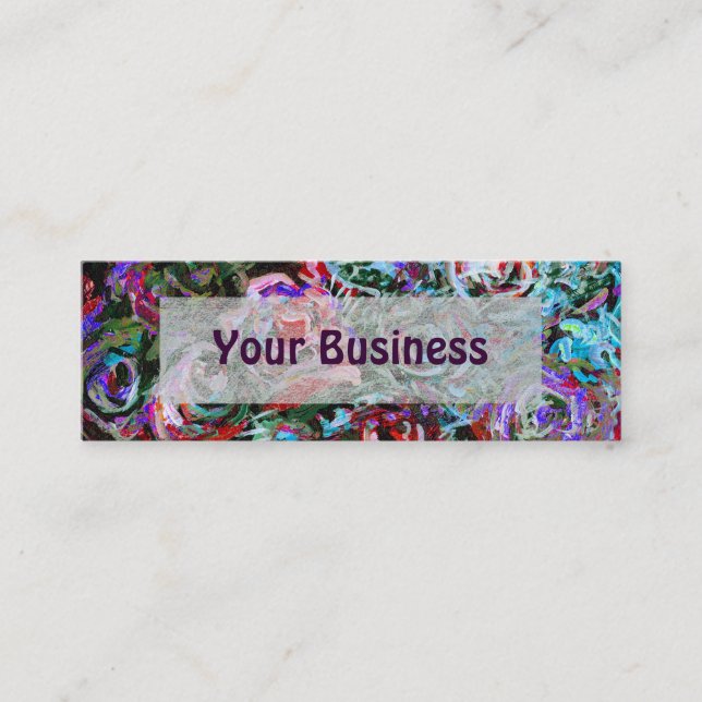 Abstract roses in red and turqoise mini business card (Front)