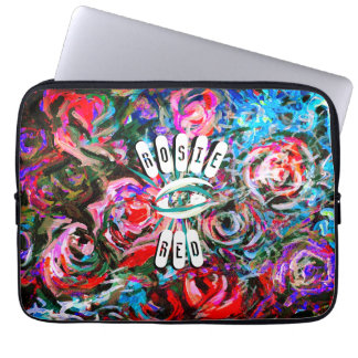 Abstract roses in red and turqoise mini HP laptop Sleeve