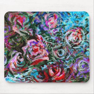 Abstract roses in red and turqoise - mousepad