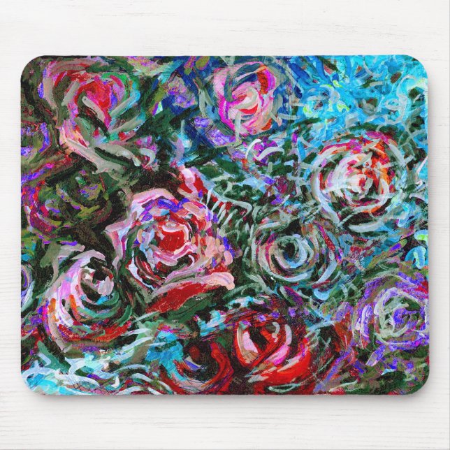 Abstract roses in red and turqoise - mousepad (Front)