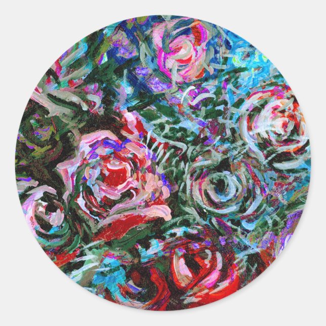 Abstract roses in red and turqoise - stickers (Front)