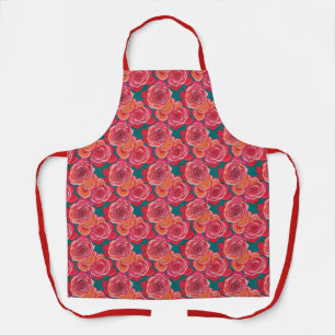 Abstract Roses In Shades Of Pink Red And Orange Apron