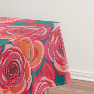 Abstract Roses In Shades Of Pink Red And Orange Tablecloth