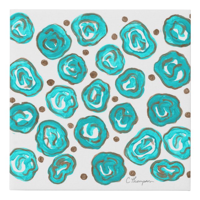 Abstract Roses in Turquoise and Bronze Canvas Art (Front)