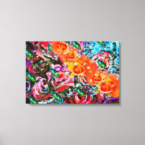 Abstract roses orange  turqoise psychedelic art canvas print