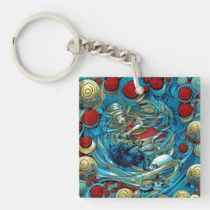 Abstract Roses Priestess Witchy Colorful AI Art Keychain