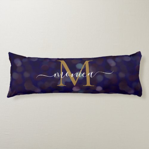 Abstract Round Blurred Pattern Gold Monogram Blue Body Pillow
