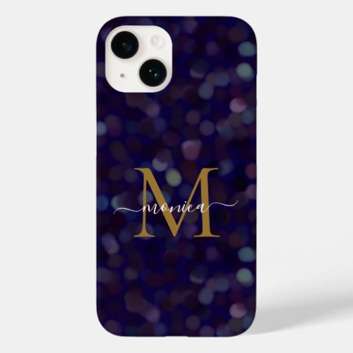 Abstract Round Blurred Pattern Gold Monogram Blue Case_Mate iPhone 14 Case