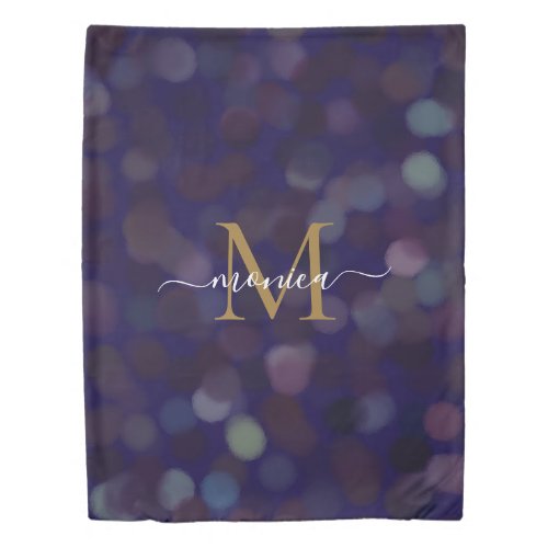 Abstract Round Blurred Pattern Gold Monogram Blue Duvet Cover