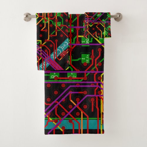   Abstract Routing Process Electronic Modern Geeky Bath Towel Set