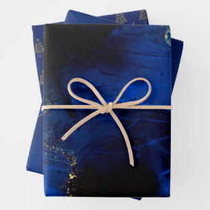 Abstract Royal Blue and Gold Pattern Wrapping Paper Sheets