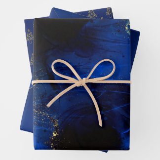Abstract Royal Blue and Gold Pattern Wrapping Paper Sheets
