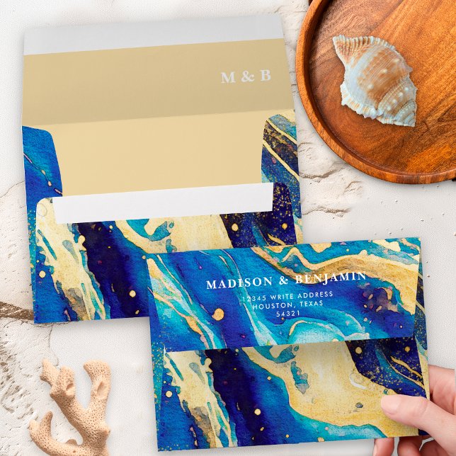 Abstract Royal Navy Blue and Gold Colorful Wedding Envelope (Creator Uploaded)