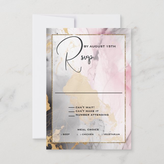 Abstract RSVP Black Gold Rose Pink Card (Front)