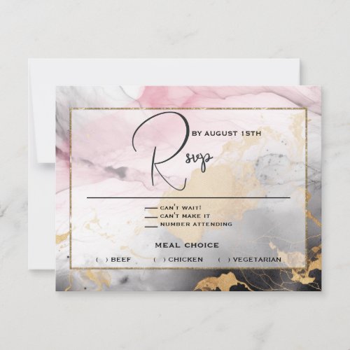 Abstract RSVP Black Gold Rose Pink Invitation