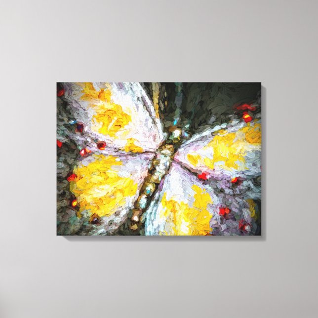 Abstract Ruby Jeweled Yellow Butterfly Painting Canvas Print (Front)