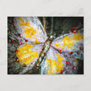 Abstract Ruby Jeweled Yellow Butterfly Painting Postcard