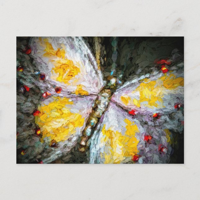 Abstract Ruby Jeweled Yellow Butterfly Painting Postcard (Front)