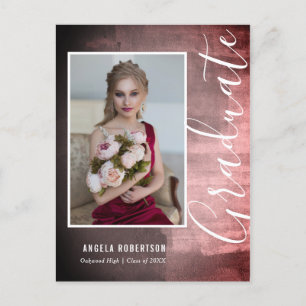 Abstract Ruby Rose Photo Graduation Invitation Postcard