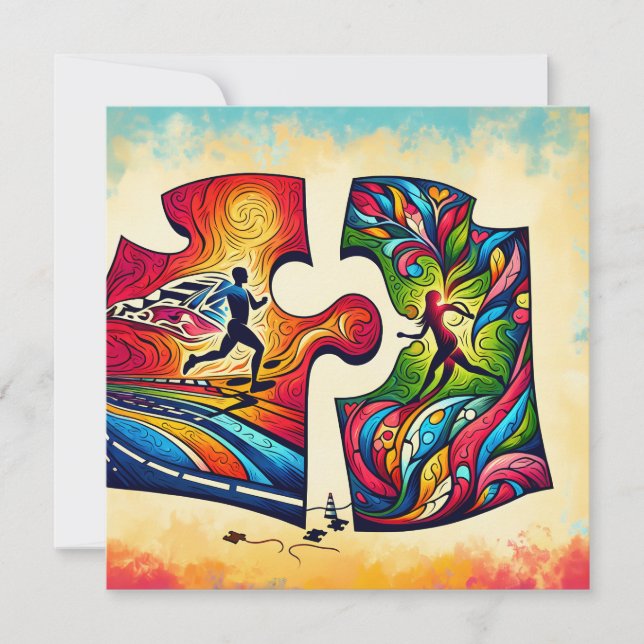 Abstract Running Couple Pillow Valentine's Gift Ru Holiday Card (Front)