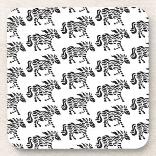 Abstract Running Horse Woodblock Print Beverage Coaster