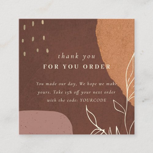 Abstract Rust Foliage Thank You For Order Discount Square Business Card
