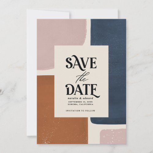 Abstract rust navy  pink modern save the date