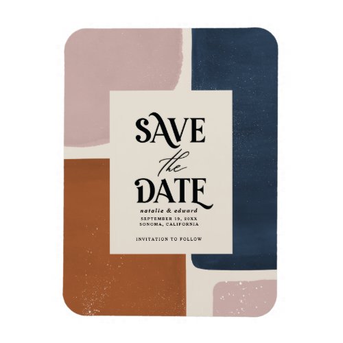 Abstract rust navy  pink modern save the date magnet