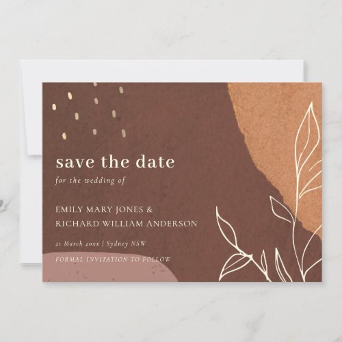 Abstract Rust Orange Leaf Fauna Save The Date Card