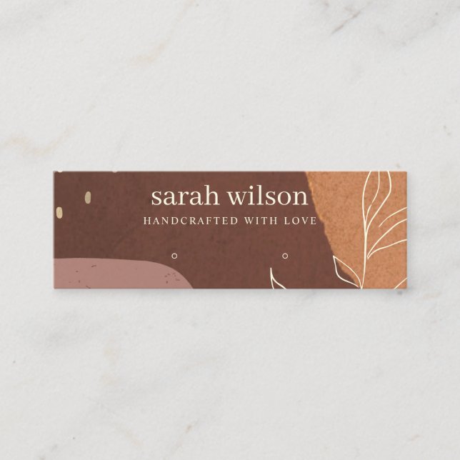 Abstract Rust Orange Leafy Stud Earring Display Mini Business Card (Front)