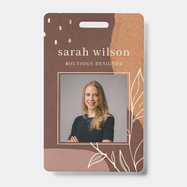 Abstract Rust Pink Orange Leafy Foliage Photo Badge (Front)