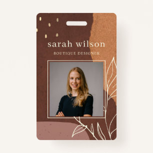 Abstract Rust Pink Orange Leafy Foliage Photo Badge