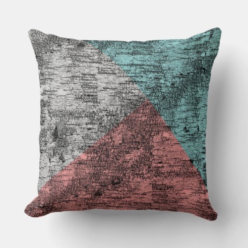 Abstract Rustic Birch Teal Coral Grey Throw Pillow