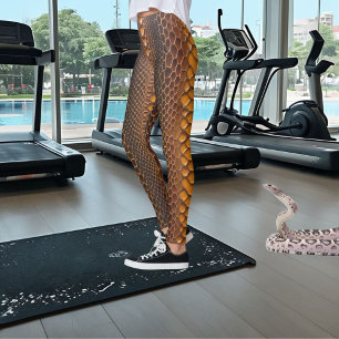 Abstract Rustic Brown Orange Elegant Snake Skin Leggings