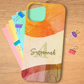 Abstract Rustic Earthy Watercolor Monogram Name iPhone 15 Pro Case