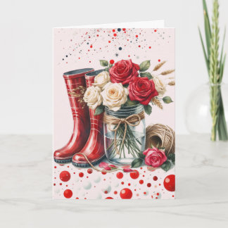 Abstract Rustic Roses and Rainboots Card