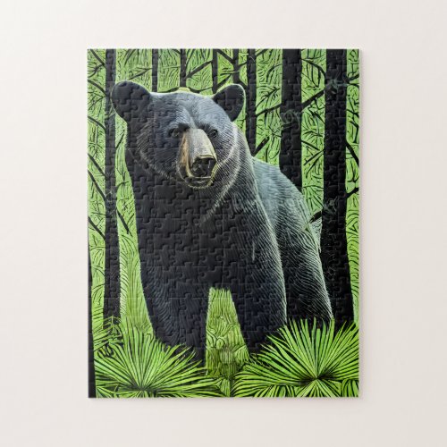 Abstract Rustic Wilderness Black Bear Jigsaw Puzzle