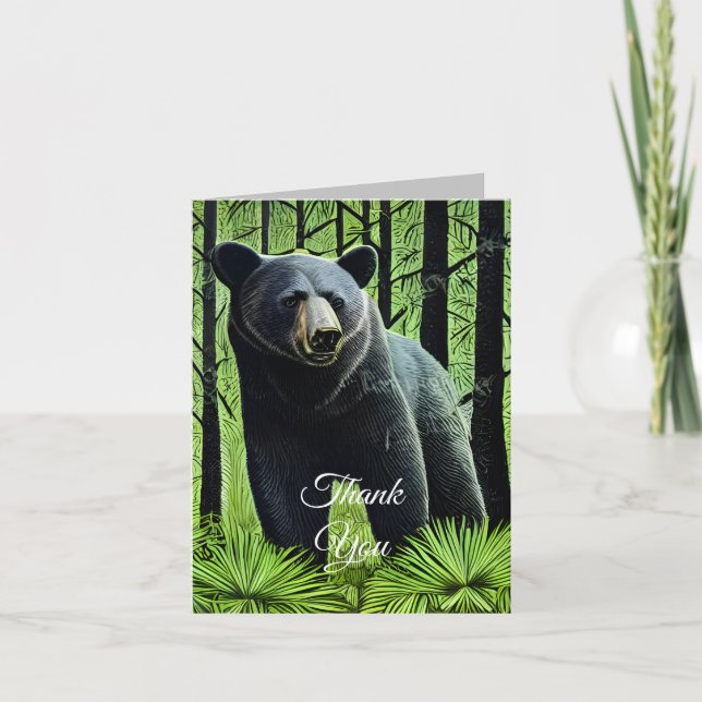 Abstract Rustic Wilderness Black Bear Letterpress Thank You Card (Front)