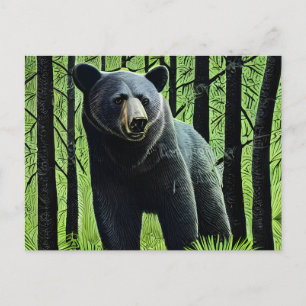 Abstract Rustic Wilderness Black Bear Postcard