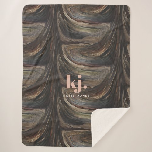 Abstract Rustic Wood Grain Pattern Monogram Sherpa Blanket