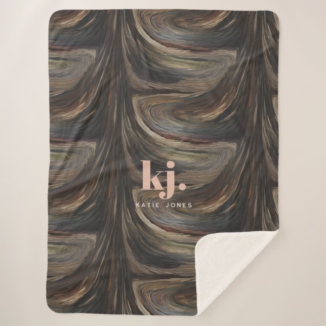 Abstract Rustic Wood Grain Pattern Monogram Sherpa Blanket (Front)