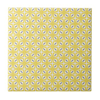 Abstract Safari Leaf Pattern Yellow And Grey Ceramic Tile by AnyTownArt at Zazzle