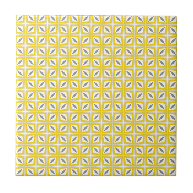 Abstract Safari Leaf Pattern Yellow and Grey Ceramic Tile (Front)