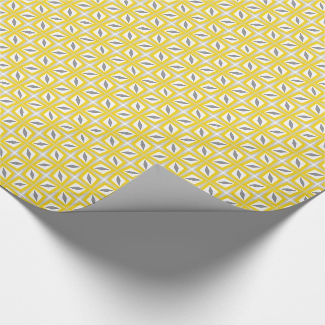 Abstract Safari Leaf Pattern Yellow and Grey Wrapping Paper (Corner)