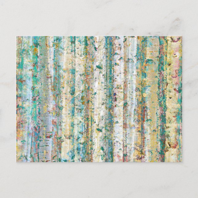 Abstract Sage and Cream Birch Trees Painting Postcard (Front)